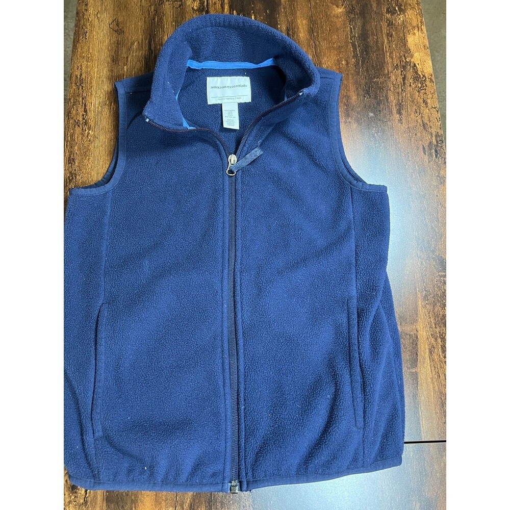 Amazon Essentials Blue Full Zip Fleece Vest Stand-Up Collar boys Size M